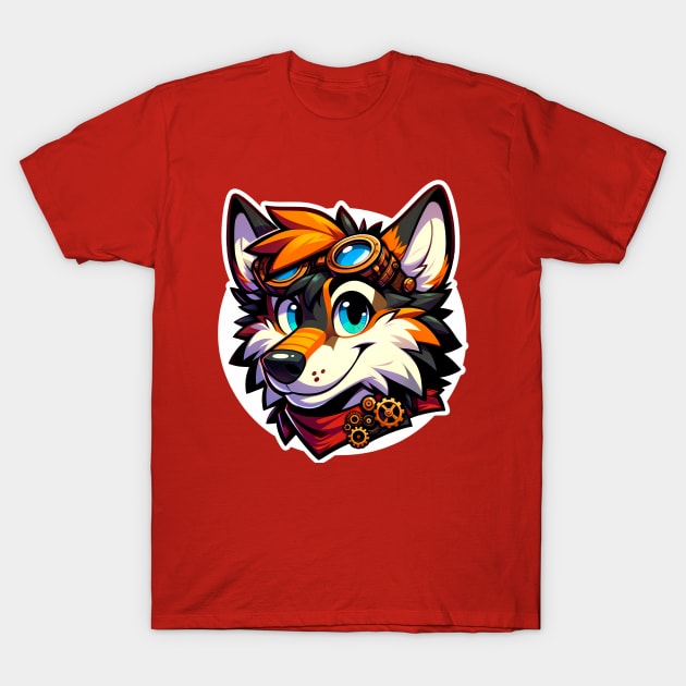 Steampunk Anthro Furry Wolf Art T-Shirt by Blue Bull Bazaar